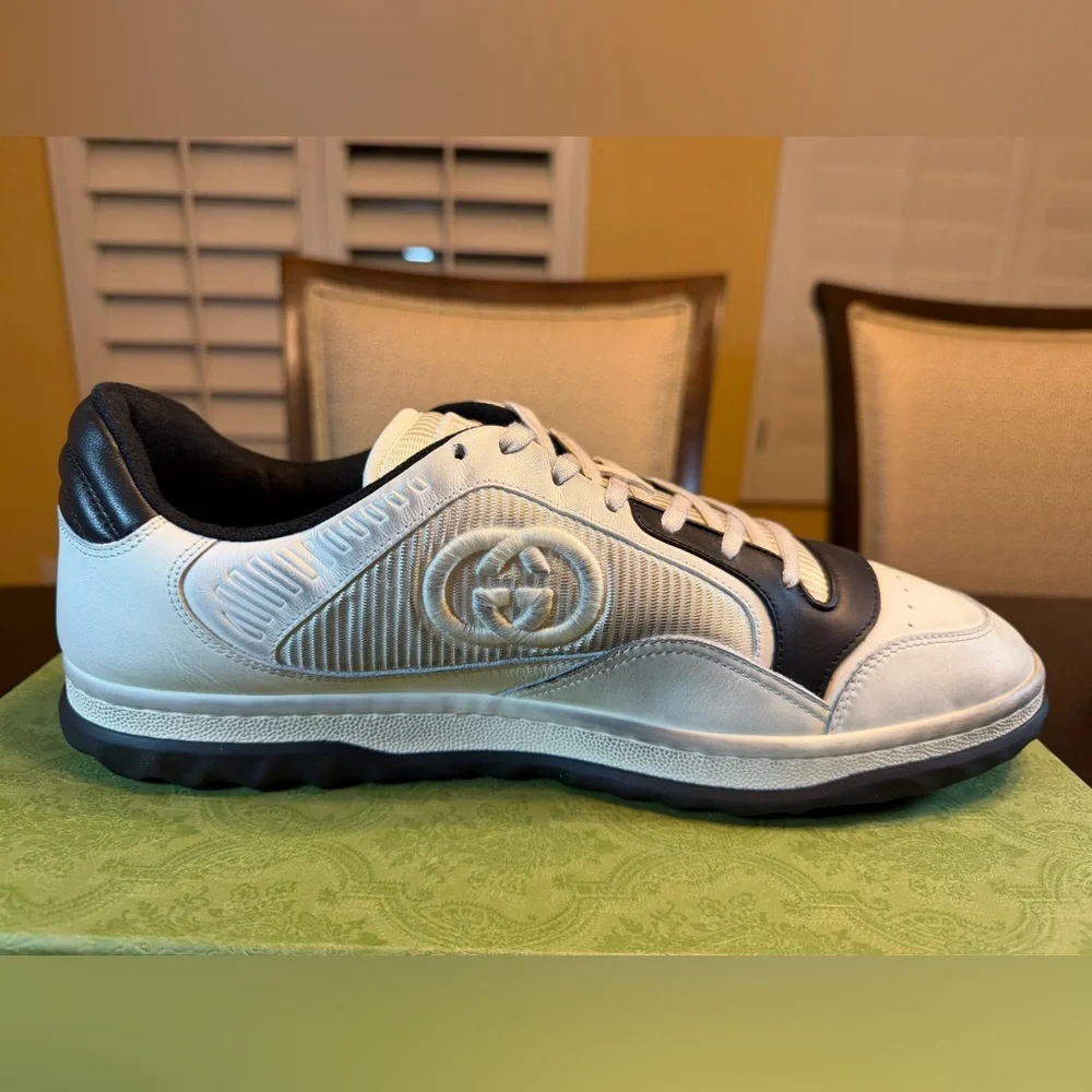 New Authentic Gucci Mac80 GG Logo Sneaker Shoes White Black Size UK 12 /US 12.5